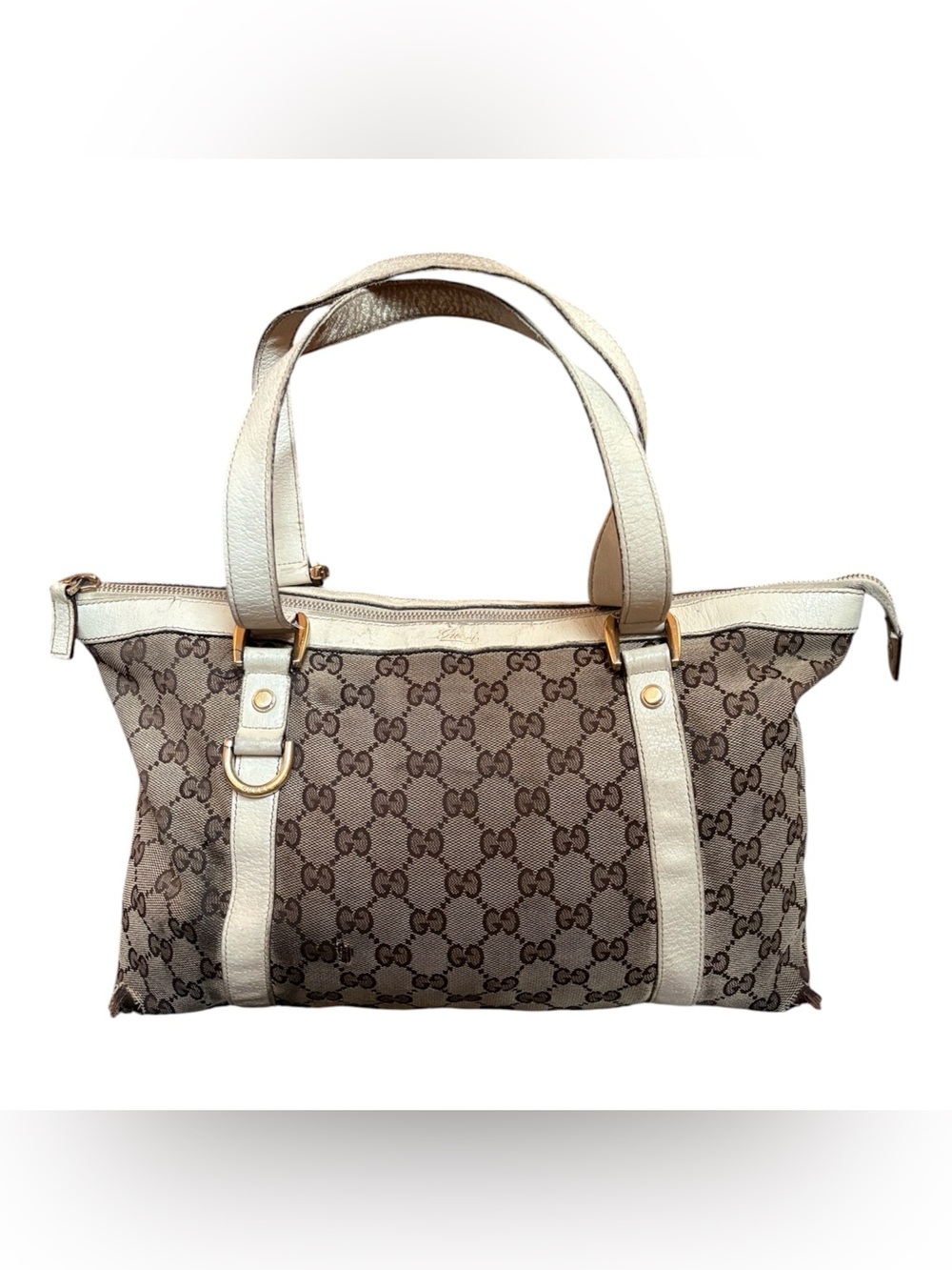 Gucci abbey Beige Monogram Tote with Cream Trim